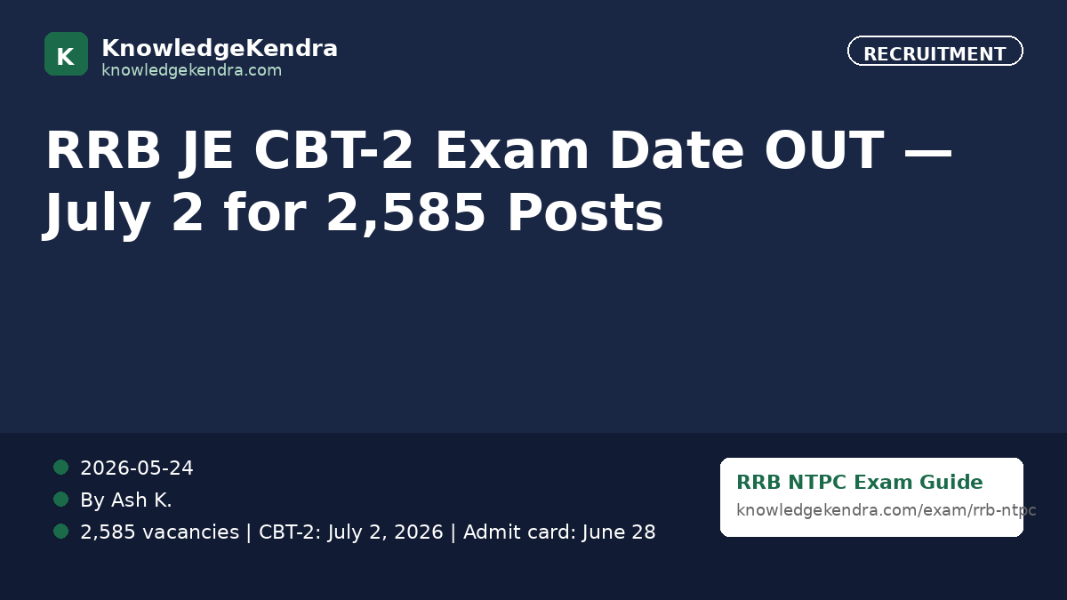 RRB JE CBT-2 Exam Date 2026 OUT — July 2 for 2,585 Posts, Admit Card from June 28