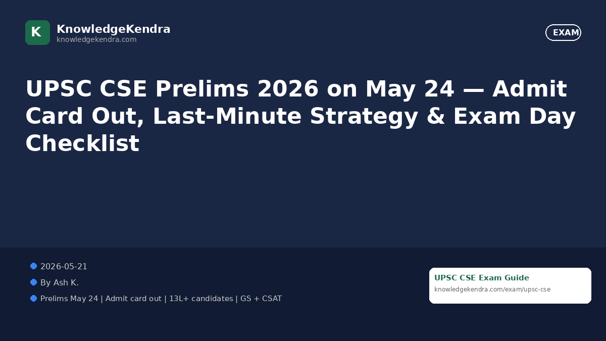 UPSC CSE Prelims 2026 on May 24 — Admit Card Out, Last-Minute Strategy & Exam Day Checklist